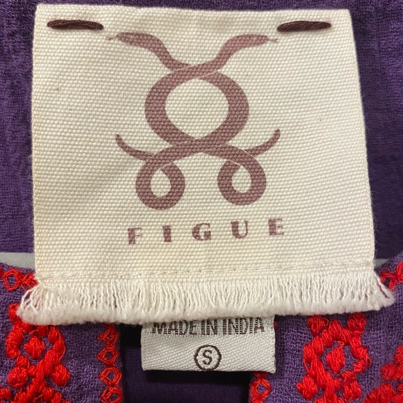 Figue Embroidered Blouse Size Small Tassels Fringe Balloon Sleeves Cotton Boho - Picture 14 of 15